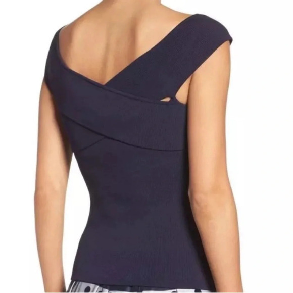Eliza J Blue Stretch Jersey Knit Off The Shoulder Strappy Fitted Top - Picture 5 of 9